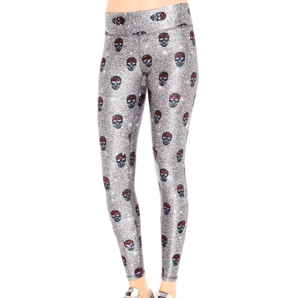 Terez Pants - Terez Silver Rainbow Scull Print Leggings Size S
